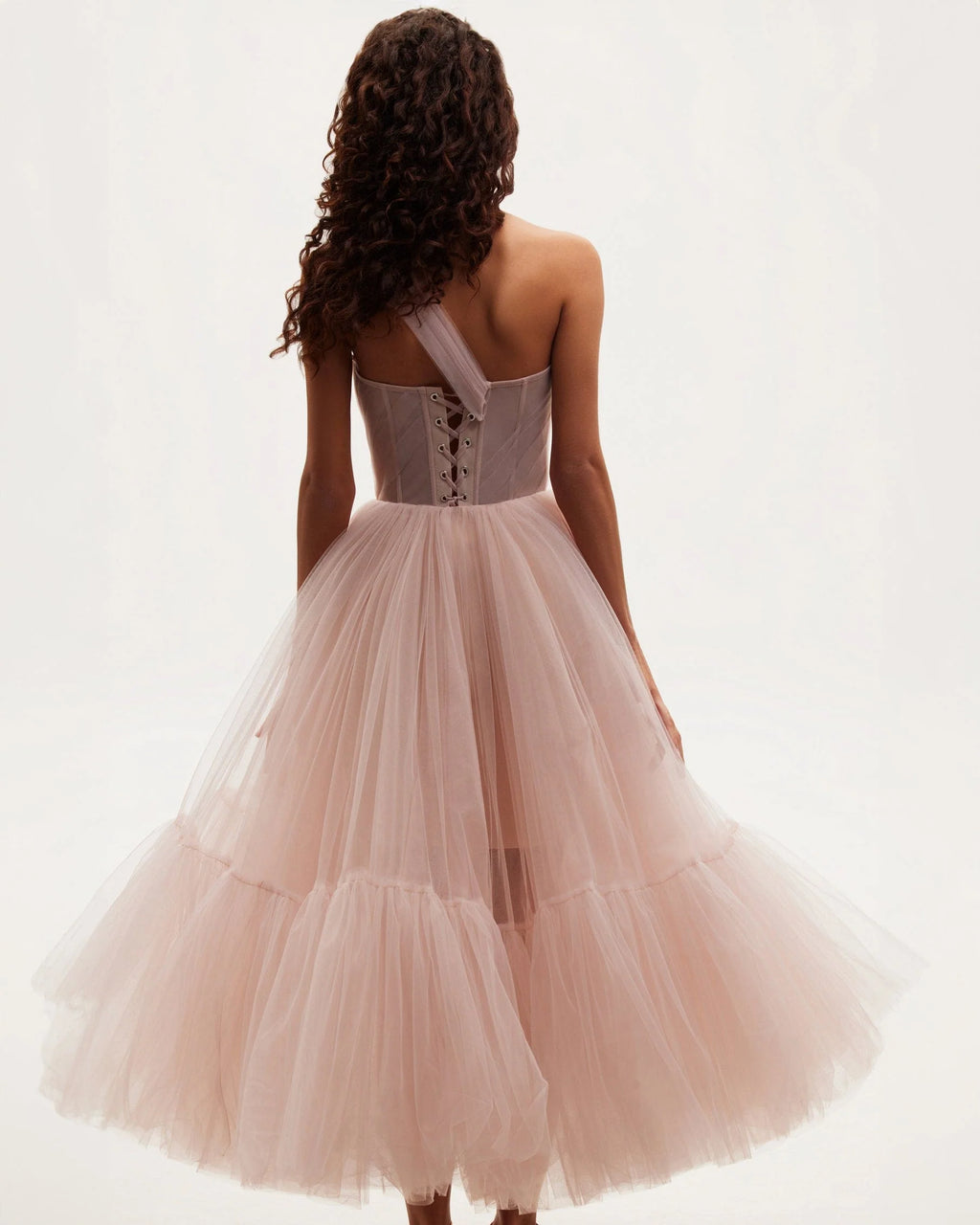 Misty Rose One Shoulder Cocktail Tulle Dress