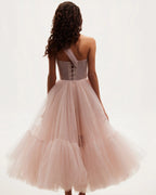 Misty Rose One Shoulder Cocktail Tulle Dress
