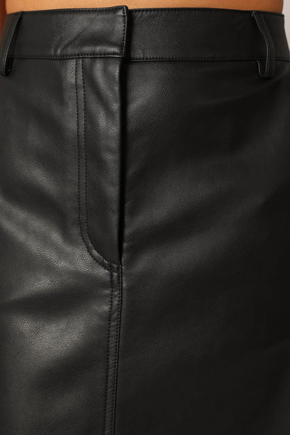 Jade Vegan Leather Column Skirt Black