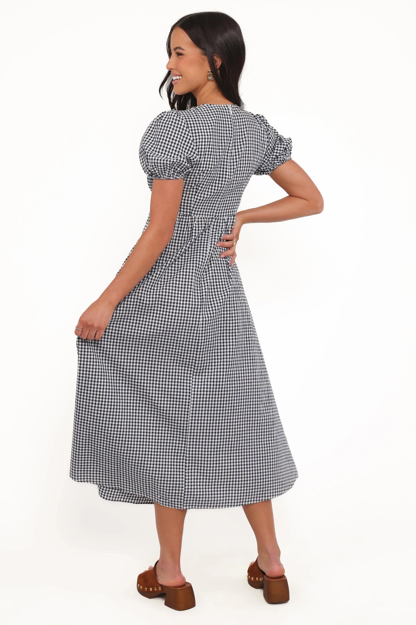Ilyana Short Sleeve Maxi Dress Navy Gingham