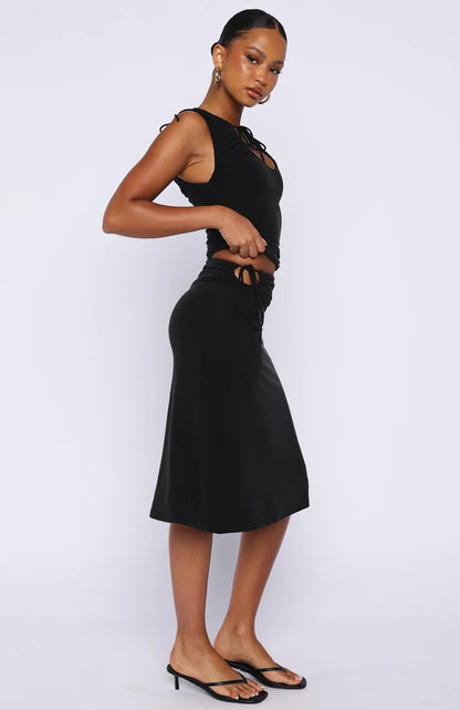 Save My Heart Midi Skirt Black