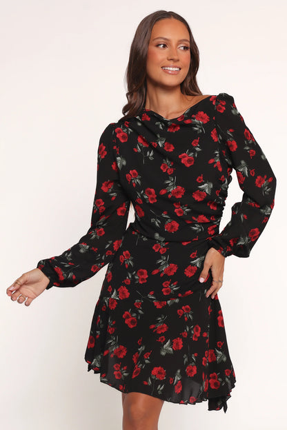 Mariska Long Sleeve Mini Dress Rose Print