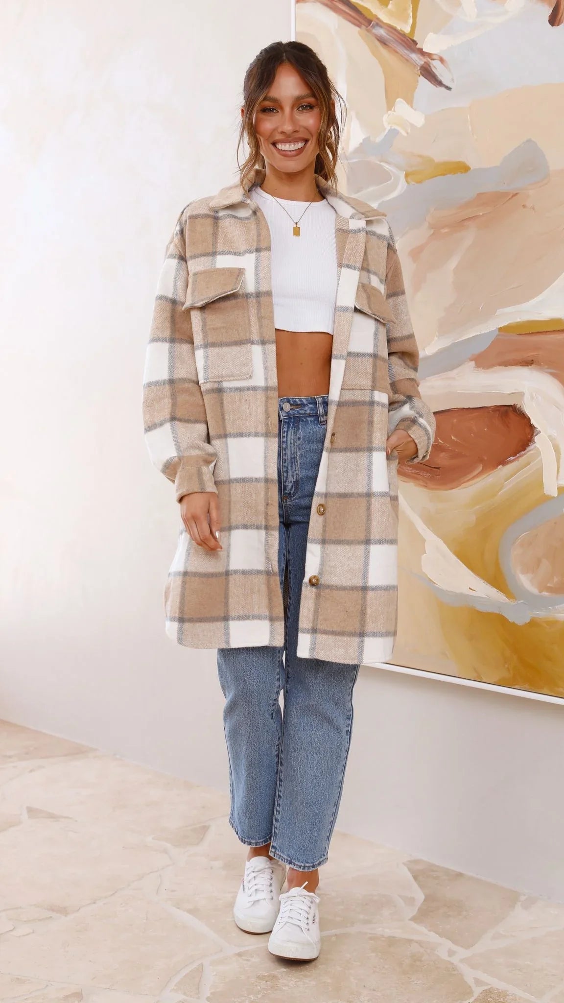 Saskia Jacket Beige Cream Check
