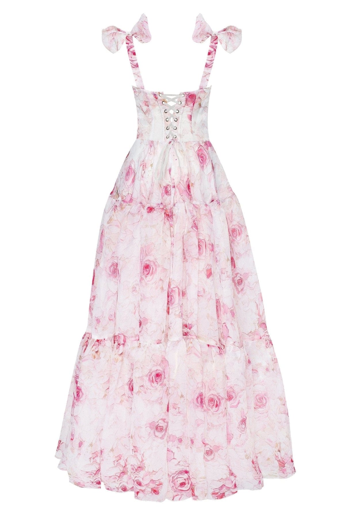 Pink Peony Tender floral maxi tie strap dress