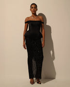 Black semi sheer embroidered lace maxi skirt
