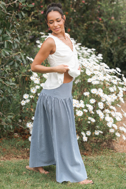 Laurita Maxi Skirt Navy Gingham