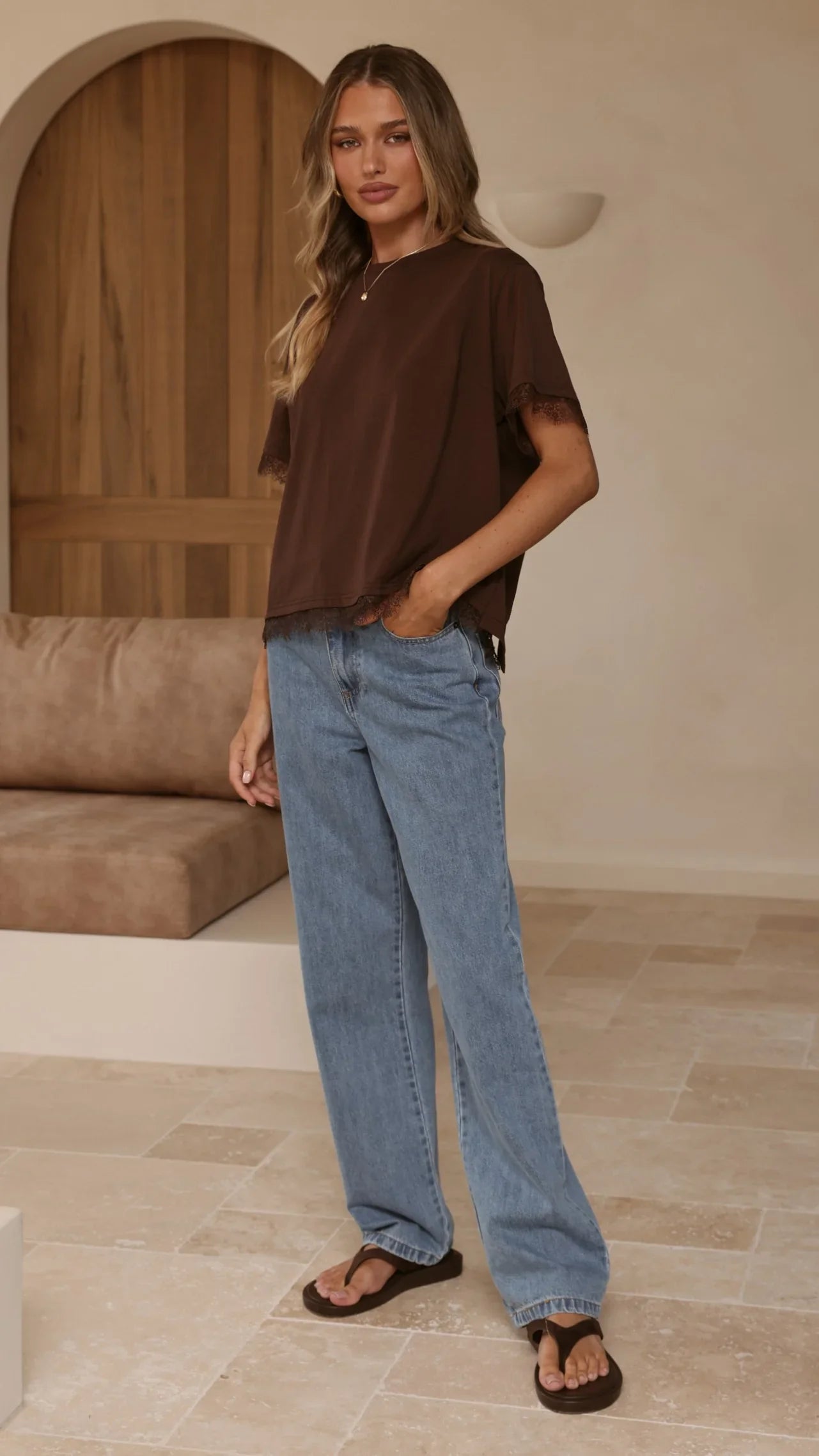 Clare Lace Back T Shirt Chocolate