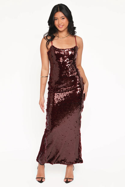 Orlena Sequin Midi Dress Burgundy
