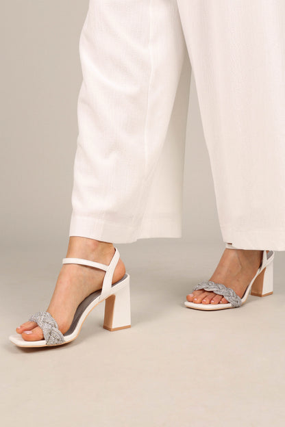 Allure Rhinestone Block Heel White