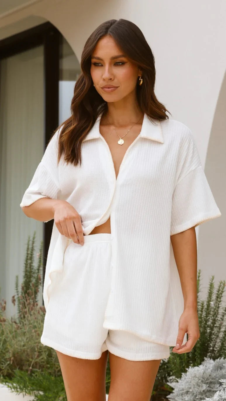 Eden Knit Top and Shorts Set White