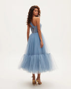 Light Blue One Shoulder Cocktail Tulle Dress