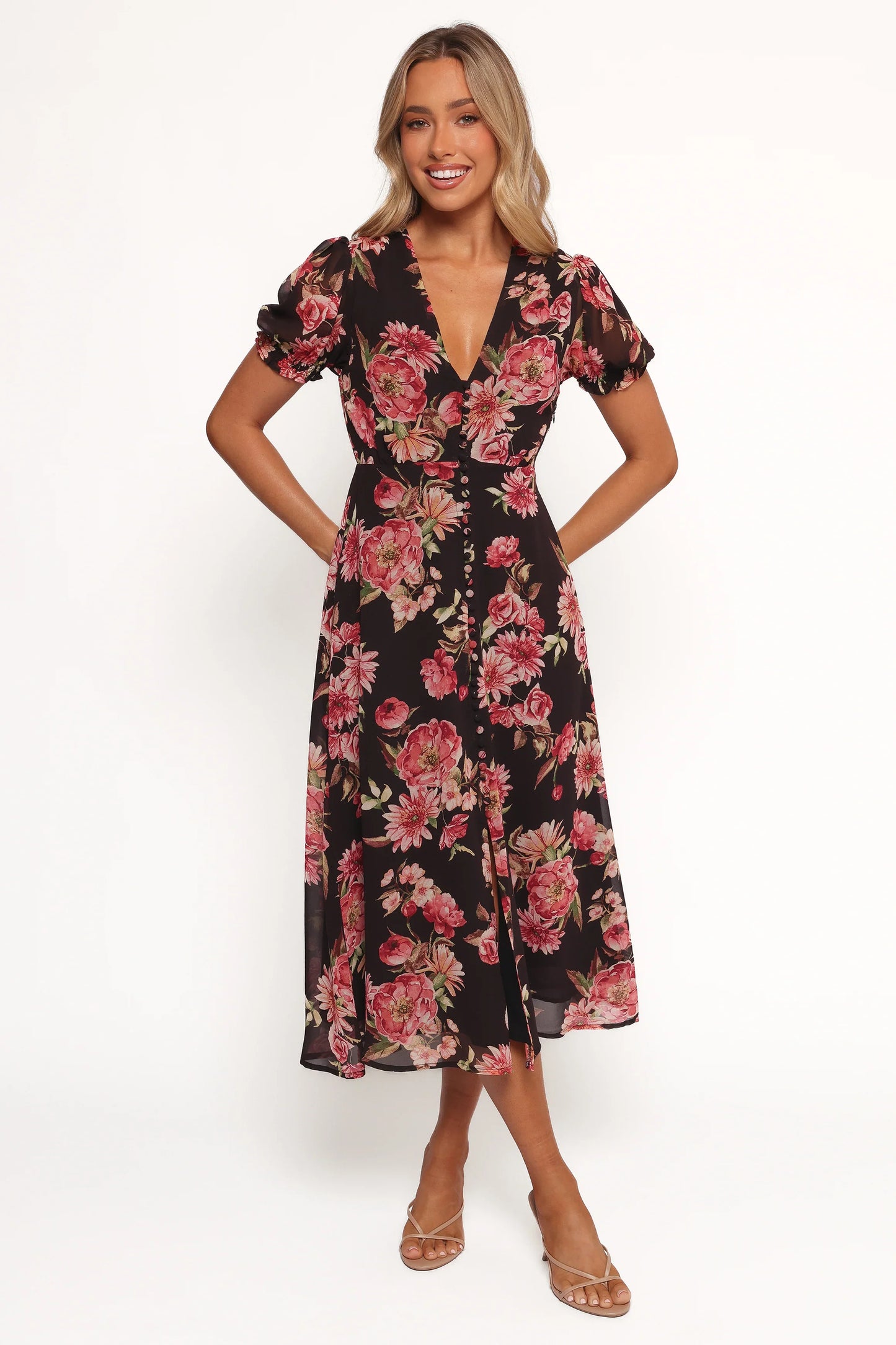 Logen Floral Midi Dress Black Floral