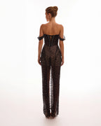 Striking black sequined fitted maxi dress Midnight Walk