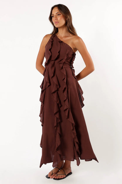 Maggy One Shoulder Dress Chocolate