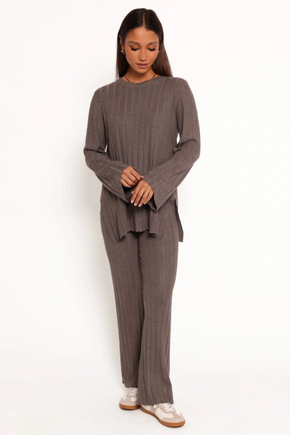Silvie Long Sleeve Knitted Set Charcoal Grey