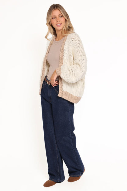 Anige Contrast Trim Cardigan Cream