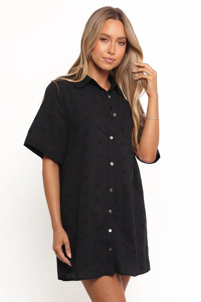 Grady Collared Shirt Dress Black