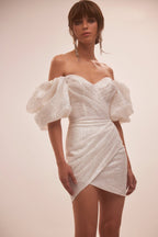 White Cute mini dress with doll sleeves