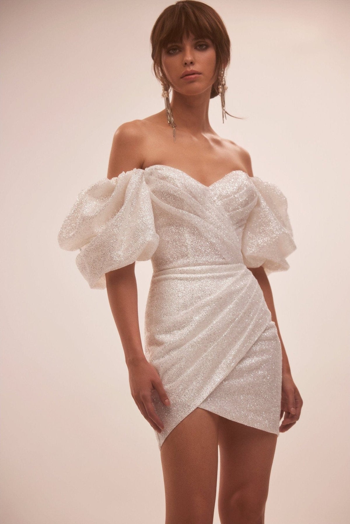 White Cute mini dress with doll sleeves