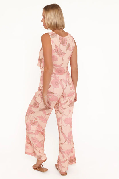 Brayden Wide Leg Linen Pant Pink Floral