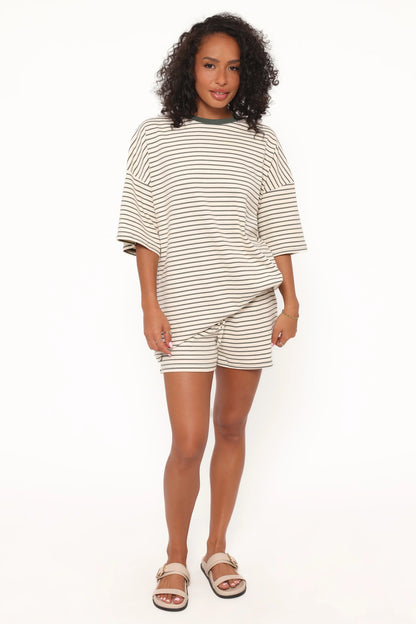Hellen Stripe Short Set Cream Green Stripe