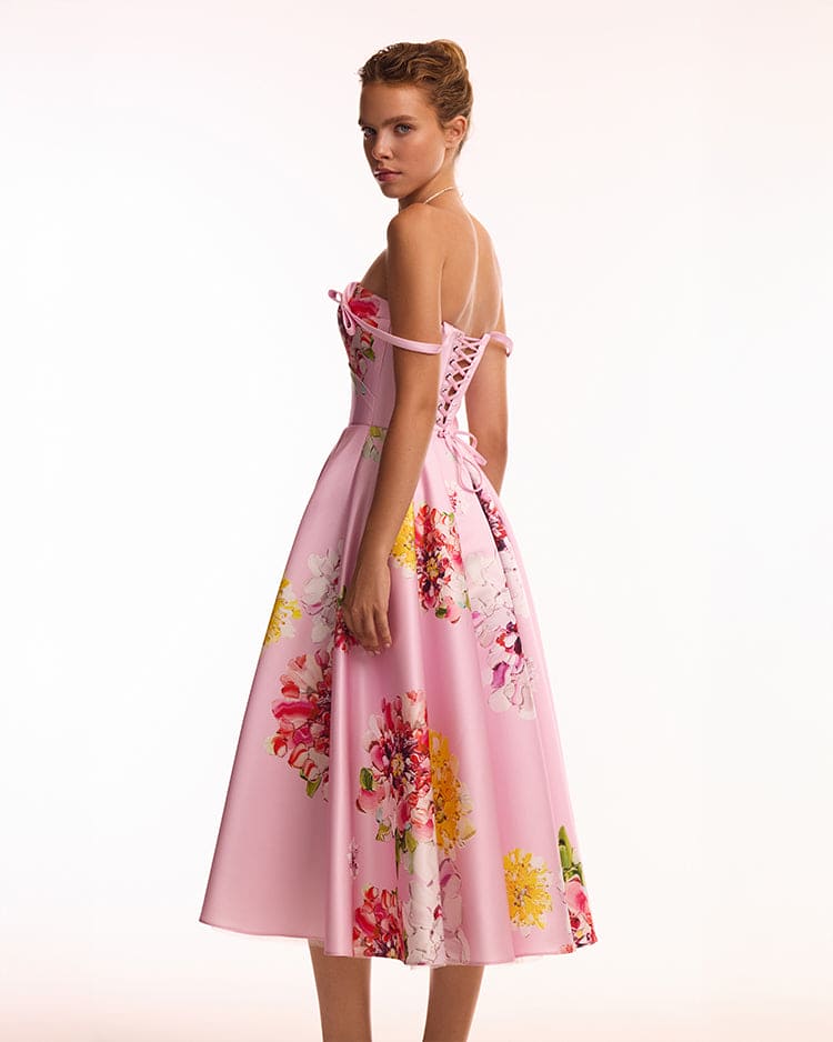 Tea length pastel pink floral dress Glow Up
