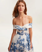 Catchy off the shoulder blue hydrangea maxi dress Garden of Eden