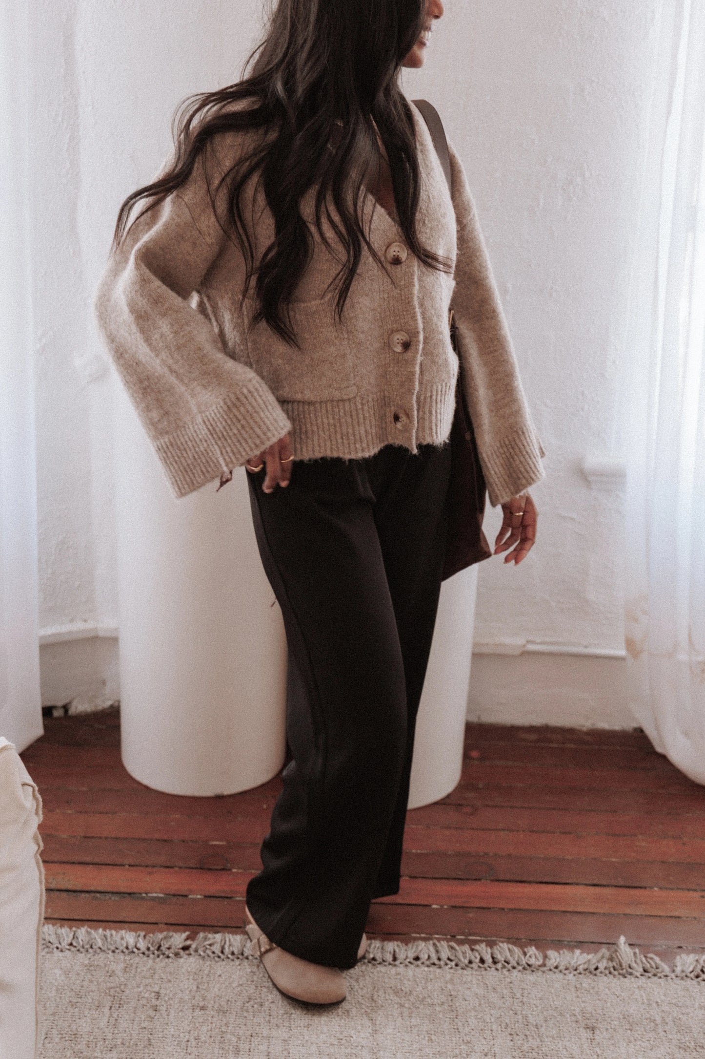 Fern Wide Sleeve Cardigan Mushroom