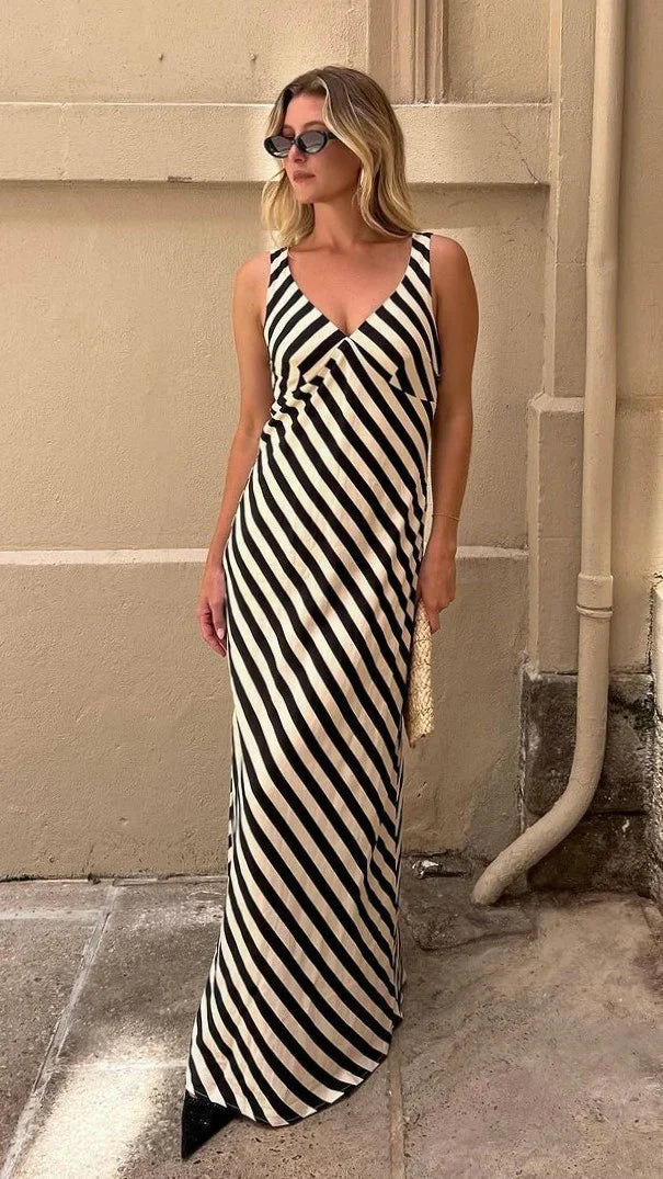 Ellery Maxi Dress Black Beige Stripe