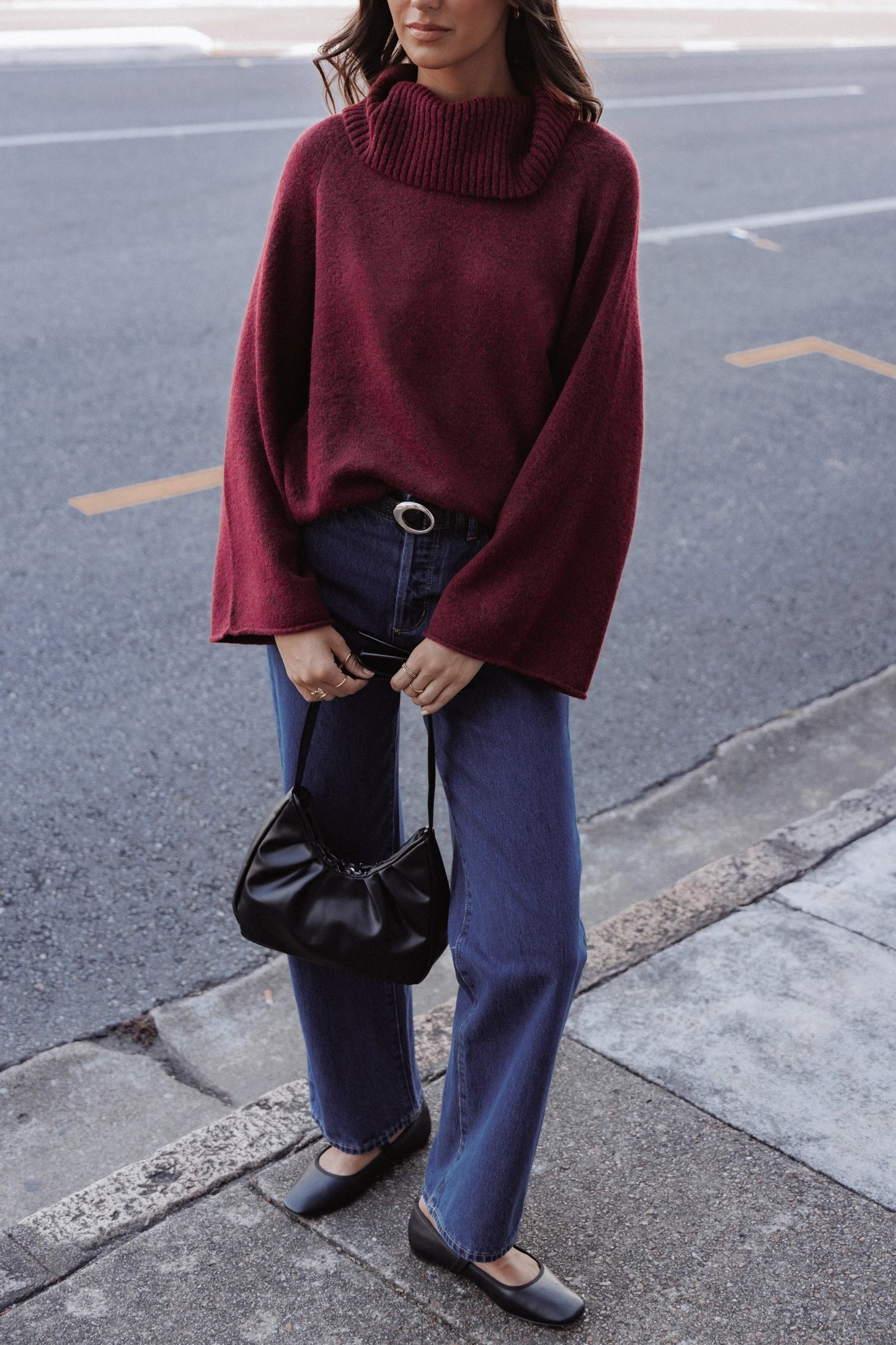 Bindy Cowlneck Knit Sweater Wine