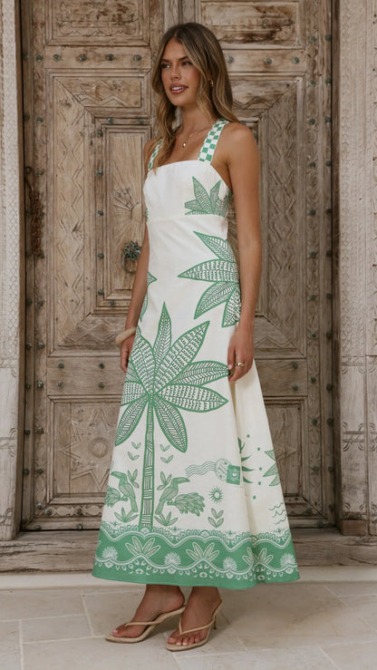 Sella Maxi Dress Sage Palm Print