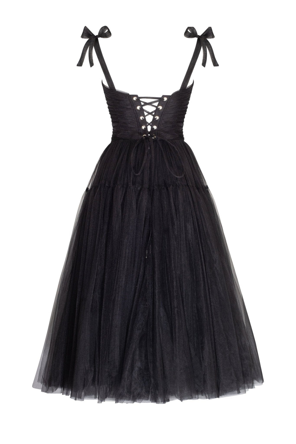 Adorable midi tie strap black tulle dress