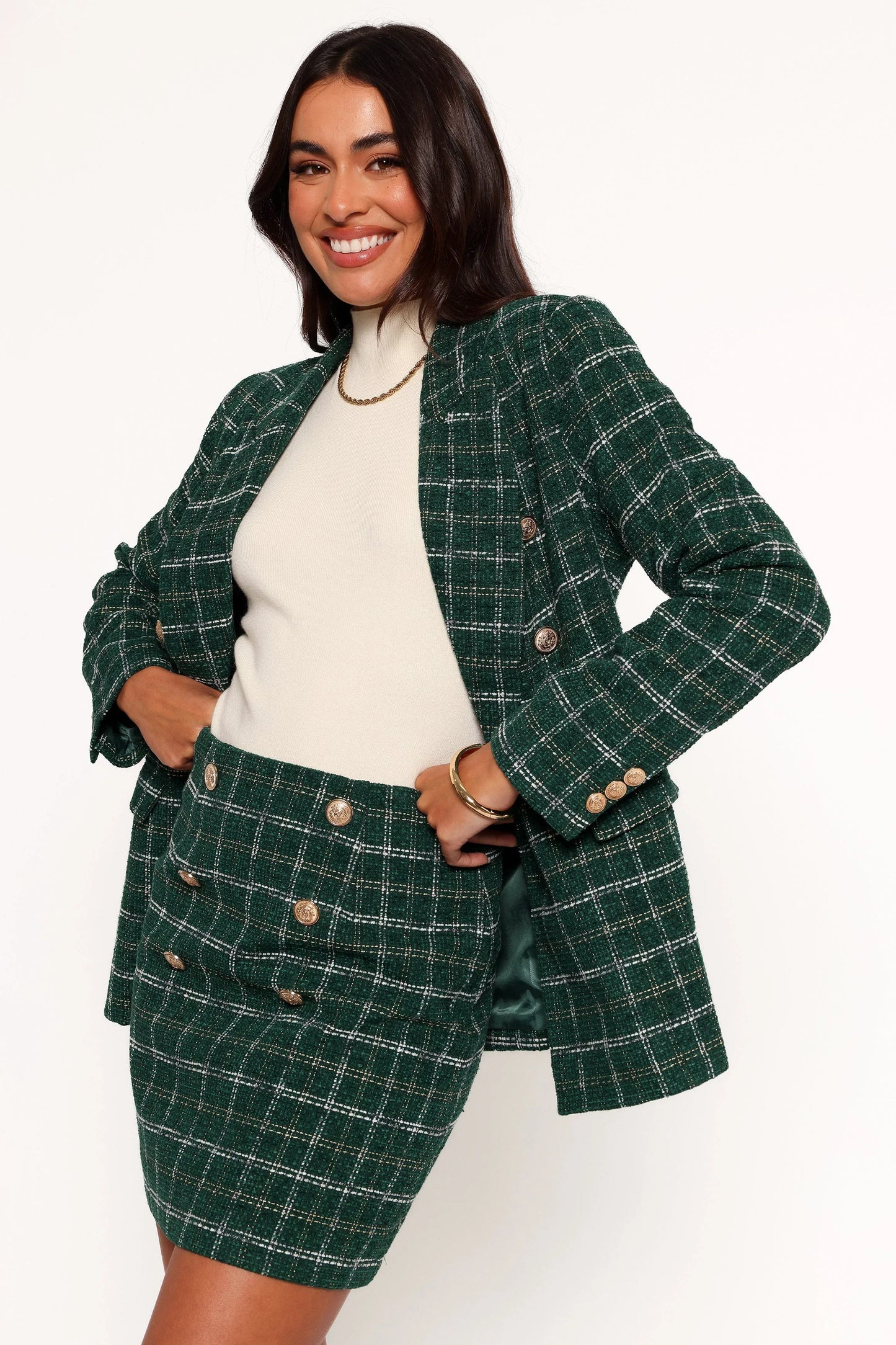 Jules Twill Plaid Blazer Green