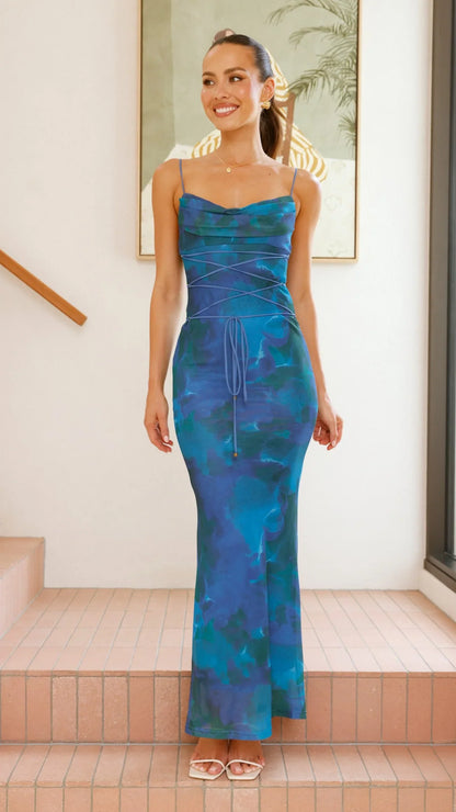 Hanne Maxi Dress Blue Print