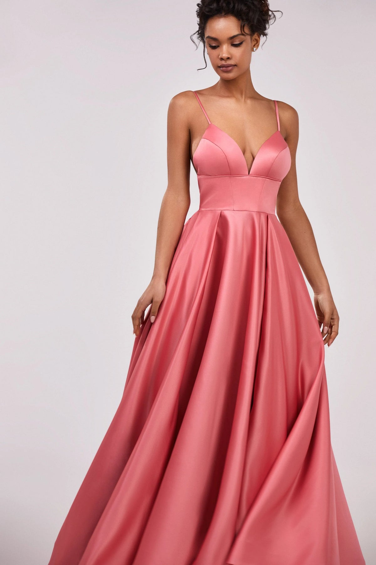 Coral Spaghetti strap ball dress with open back