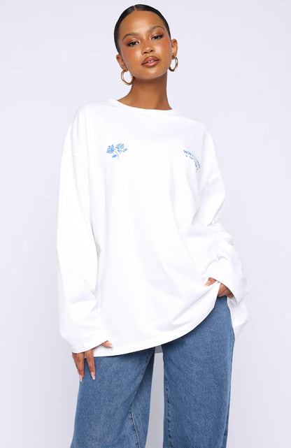 Little Bit Loud Oversized Long Sleeve Tee White