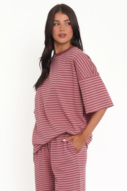 Wilda Oversized Tee Pink Red Stripe