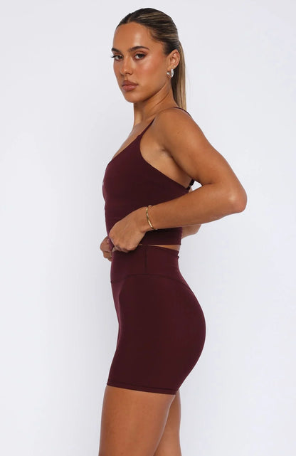 Keep Up High Waisted Shorts 4 Merlot