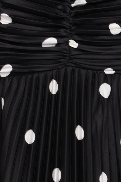 Naira Pleated Maxi Dress Black Polka Dot
