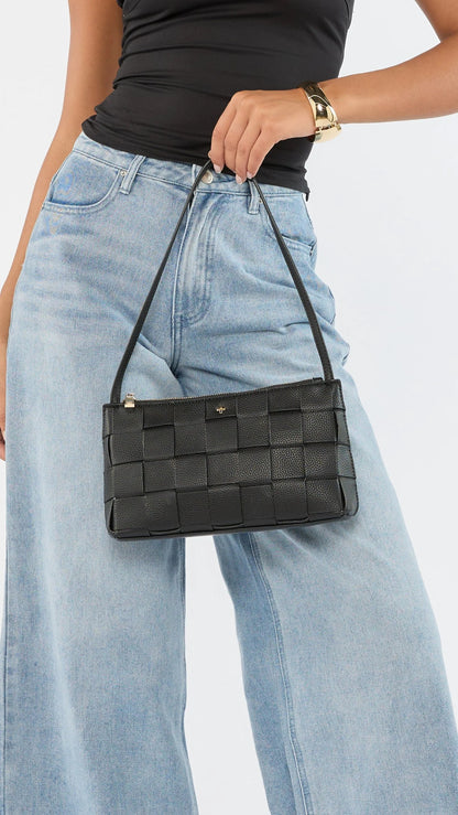 Portia Woven Shoulder Bag Black Gold