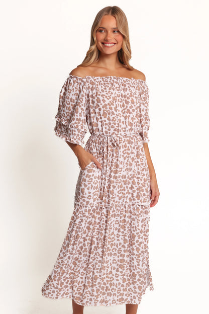 Rhody Off Shoulder Maxi Dress White Leopard