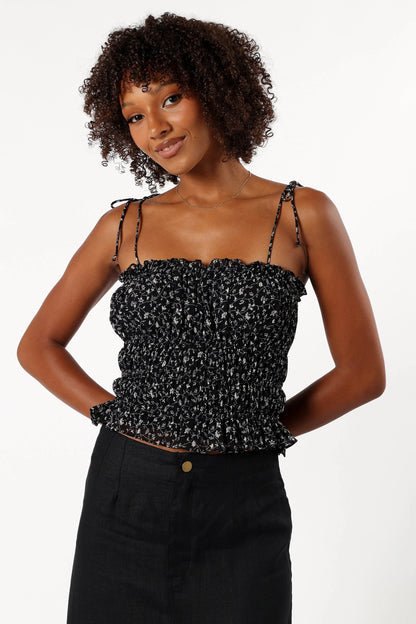 Allison Ruffle Top Black Off White