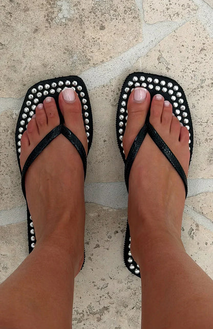 Eyre Studded Thong Sandals Black