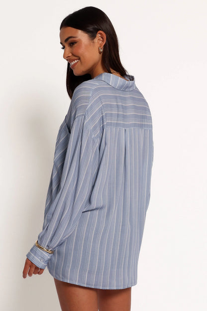 Rixo Button Down Top Blue Stripe