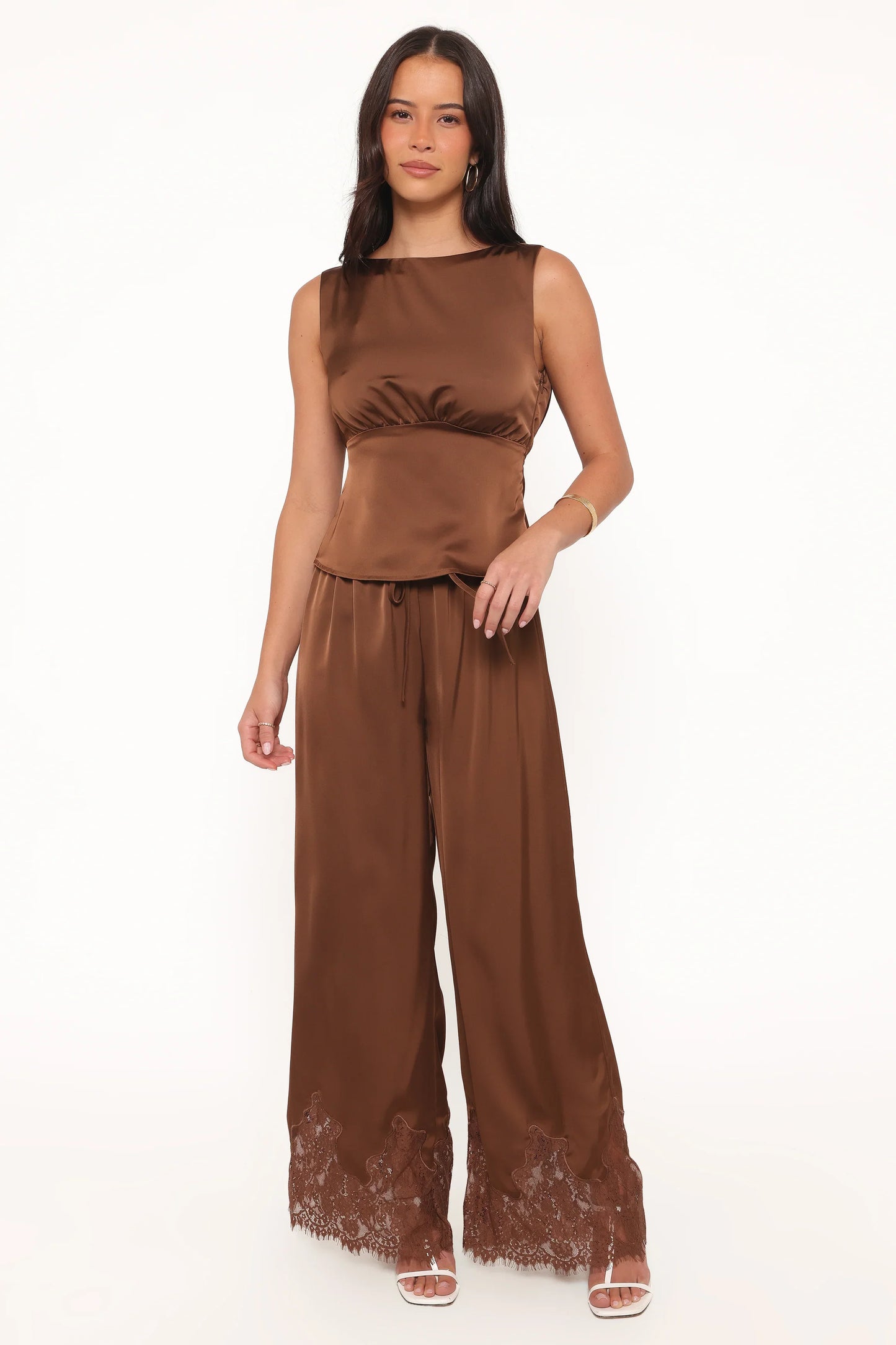 Viola Drawstring Wide Leg Pant Chocolate