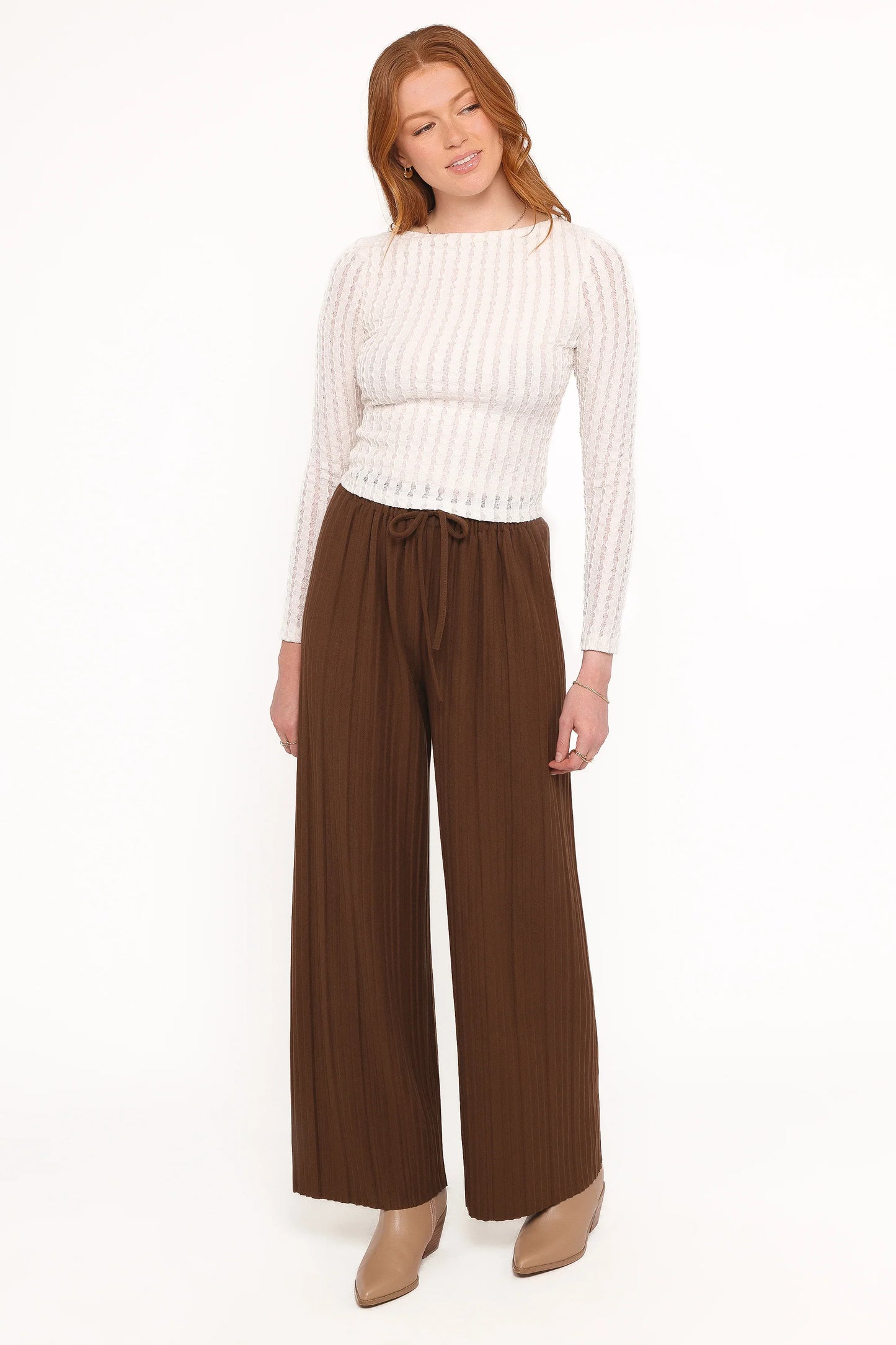 Davis Pleated Knit Pant Brown