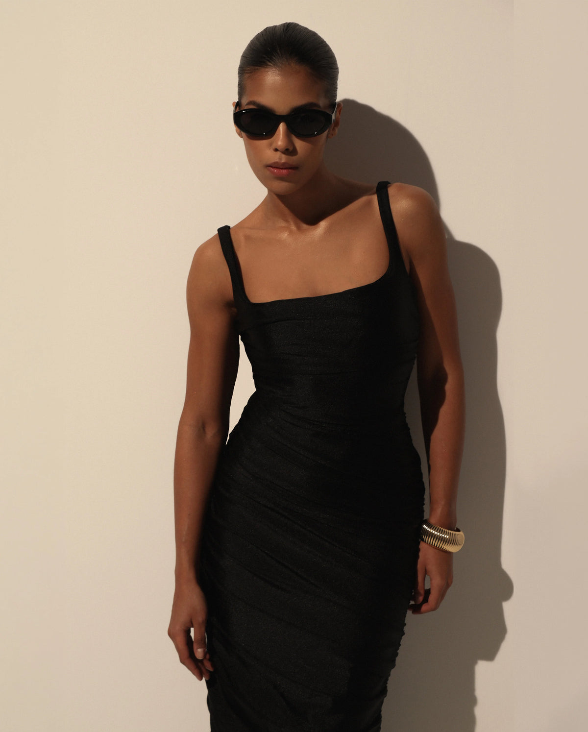 Black Draped Midi Dress
