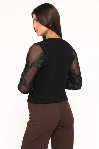 Cailin Sheer Sleeve Top Black