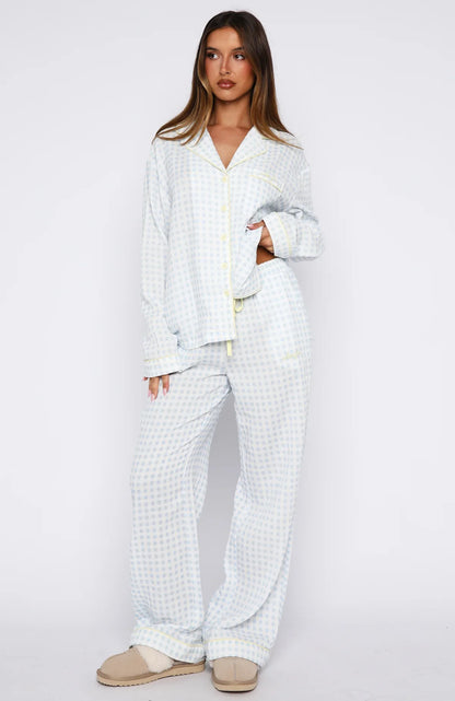 Shes Got This Long Sleeve Pyjama Top Sky Blue Gingham