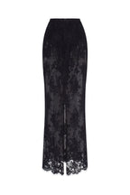 Sensual semi sheer maxi skirt crafted from black floral lace Parisienne